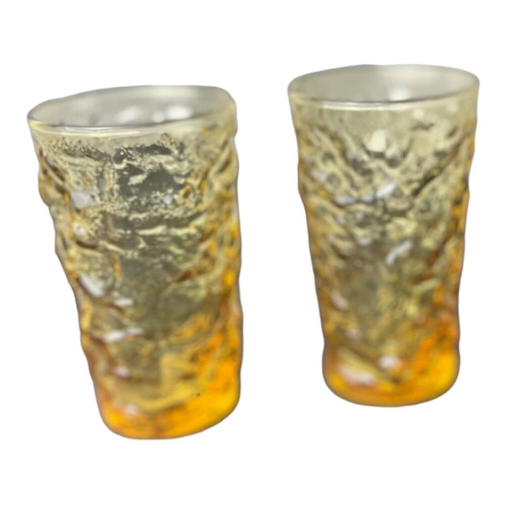 Vintage Set of  2 Anchor Hocking Milano honey gold Tumblers 4" Juice Glasses